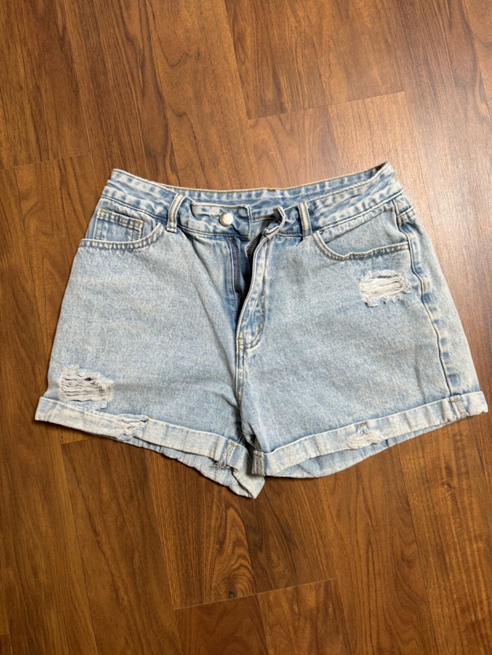 SHEIN Light Blue Distressed High-Waist Denim Shorts